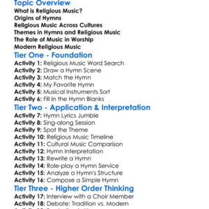 Religious Music And Hymns Worksheet Activity Booklet