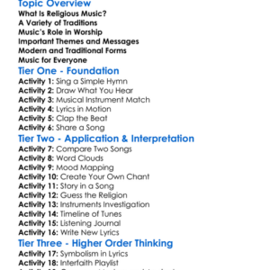 Religious Music Worksheet Activity Booklet