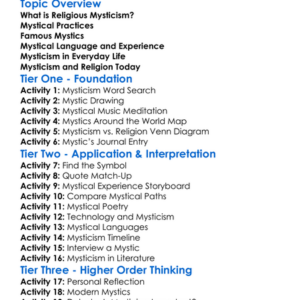Religious Mysticism Worksheet Activity Booklet