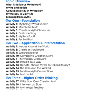 Religious Mythology Worksheet Activity Booklet