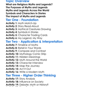 Religious Myths And Legends Worksheet Activity Booklet