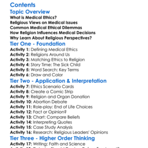 Religious Perspectives On Medical Ethics Worksheet Activity Booklet