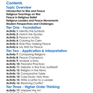 Religious Perspectives On War And Peace Worksheet Activity Booklet