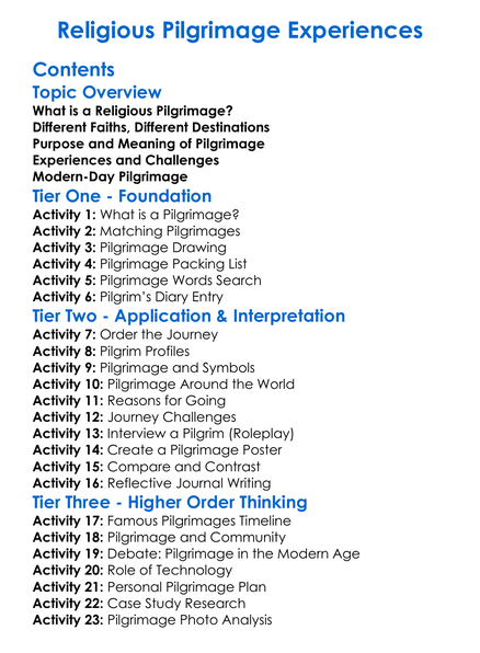 Religious Pilgrimage Experiences Worksheet Activity Booklet