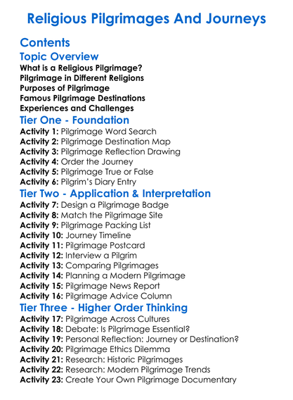 Religious Pilgrimages And Journeys Worksheet Activity Booklet