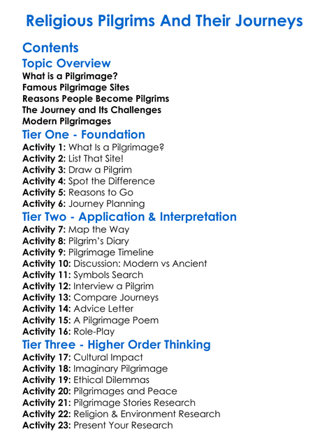 Religious Pilgrims And Their Journeys Worksheet Activity Booklet