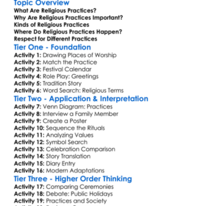 Religious Practices Worksheet Activity Booklet