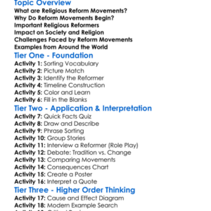 Religious Reform Movements Worksheet Activity Booklet