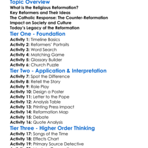 Religious Reformation Movements Worksheet Activity Booklet
