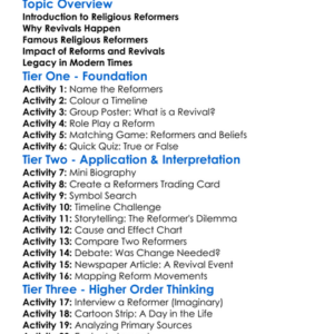 Religious Reformers And Revivals Worksheet Activity Booklet