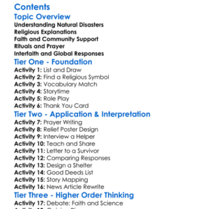 Religious Responses To Natural Disasters Worksheet Activity Booklet