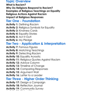 Religious Responses To Racism Worksheet Activity Booklet