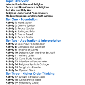 Religious Responses To War Worksheet Activity Booklet