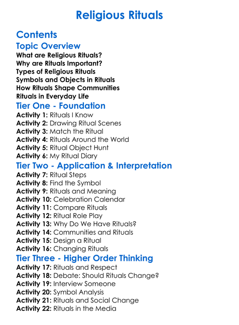 Religious Rituals Worksheet Activity Booklet
