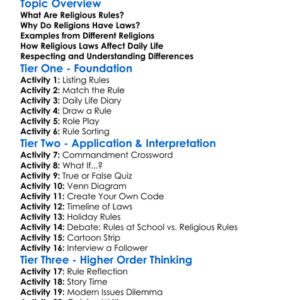 Religious Rules And Laws Worksheet Activity Booklet