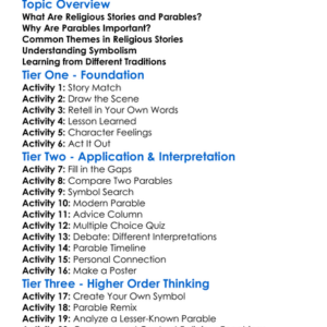 Religious Stories And Parables Worksheet Activity Booklet