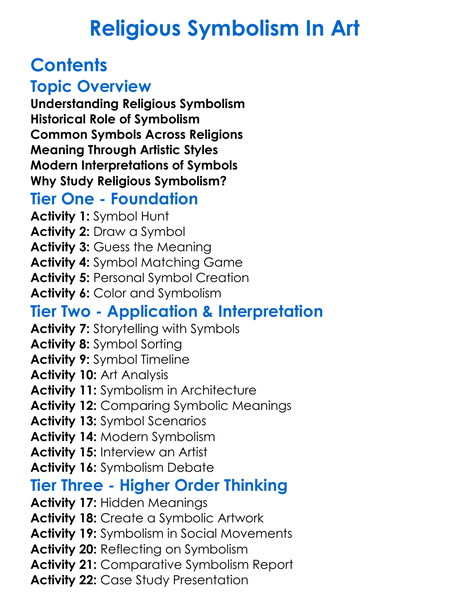 Religious Symbolism In Art Worksheet Activity Booklet