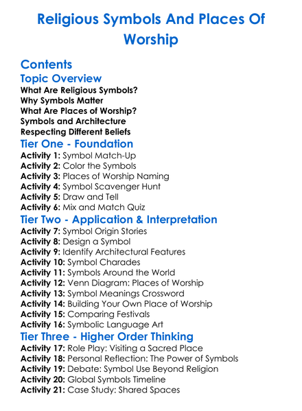 Religious Symbols And Places Of Worship Worksheet Activity Booklet