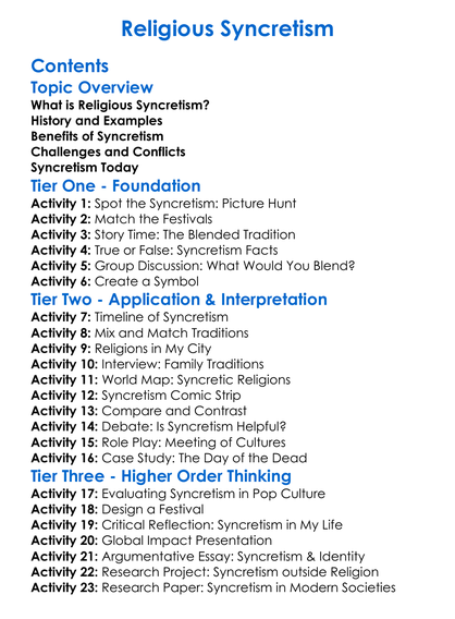 Religious Syncretism Worksheet Activity Booklet