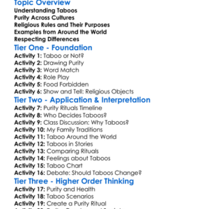 Religious Taboo And Purity Worksheet Activity Booklet