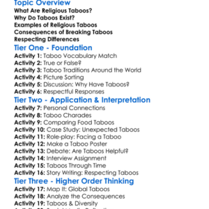 Religious Taboos Worksheet Activity Booklet