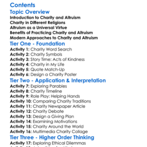 Religious Teachings On Charity And Altruism Worksheet Activity Booklet