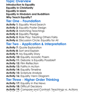 Religious Teachings On Equality Worksheet Activity Booklet