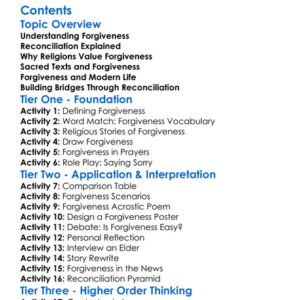 Religious Teachings On Forgiveness And Reconciliation Worksheet Activity Booklet