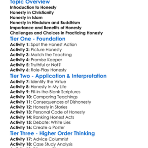Religious Teachings On Honesty Worksheet Activity Booklet
