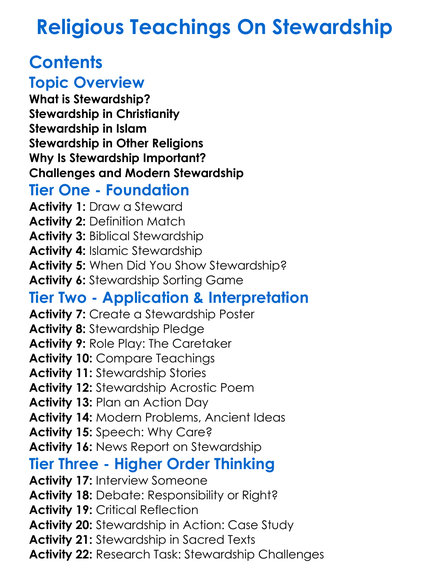 Religious Teachings On Stewardship Worksheet Activity Booklet