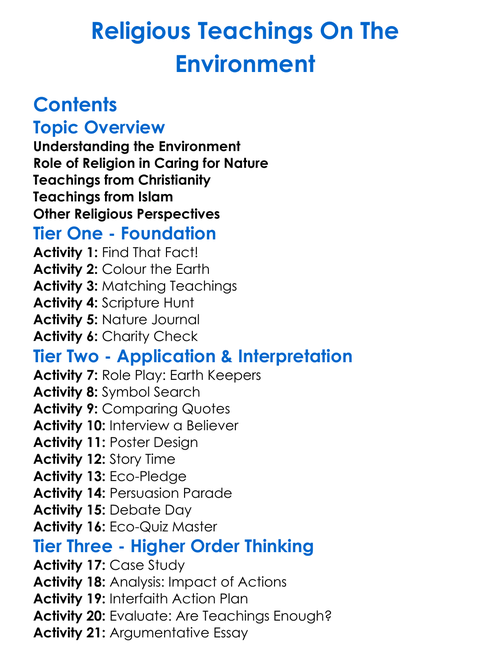 Religious Teachings On The Environment Worksheet Activity Booklet