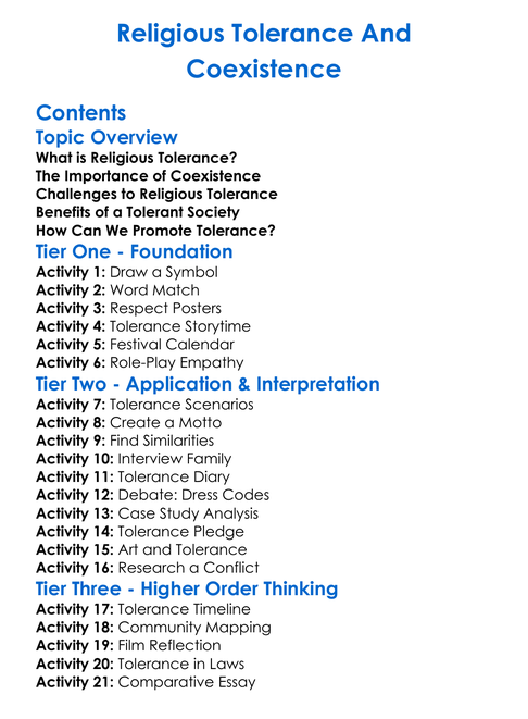 Religious Tolerance And Coexistence Worksheet Activity Booklet