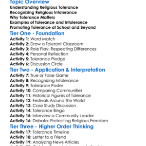 Religious Tolerance And Intolerance Worksheet Activity Booklet