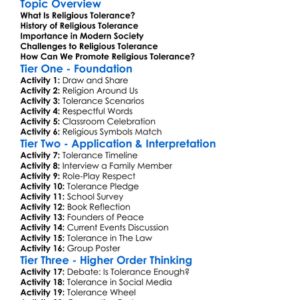 Religious Tolerance Worksheet Activity Booklet