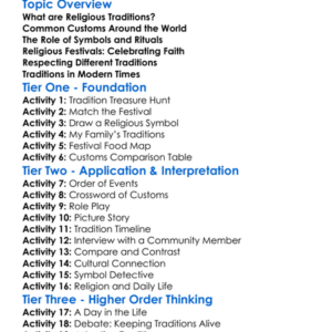 Religious Traditions And Customs Worksheet Activity Booklet