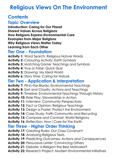 Religious Views On The Environment Worksheet Activity Booklet