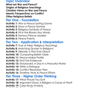 Religious Views On War And Peace Worksheet Activity Booklet