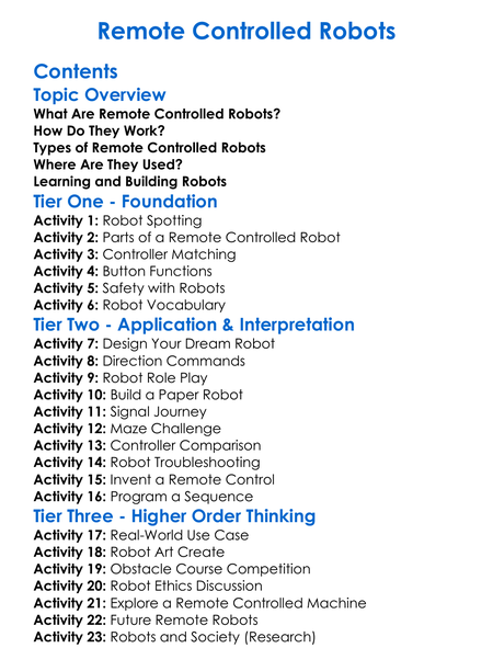 Remote-Controlled Robots Worksheet Activity Booklet