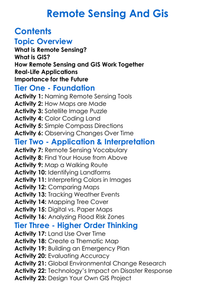 Remote Sensing And Gis Worksheet Activity Booklet