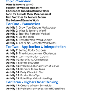 Remote Work Management Worksheet Activity Booklet