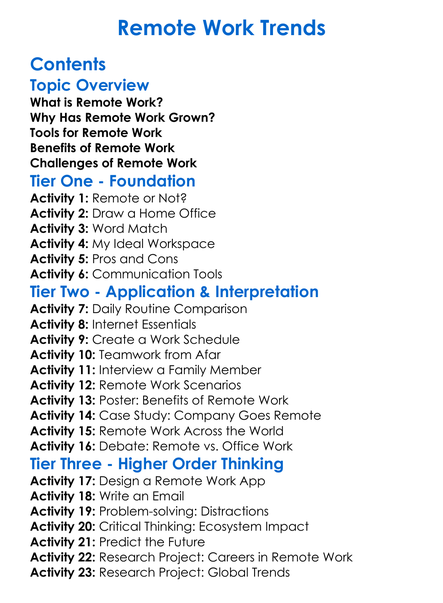 Remote Work Trends Worksheet Activity Booklet
