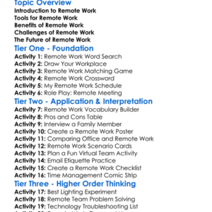 Remote Work Worksheet Activity Booklet