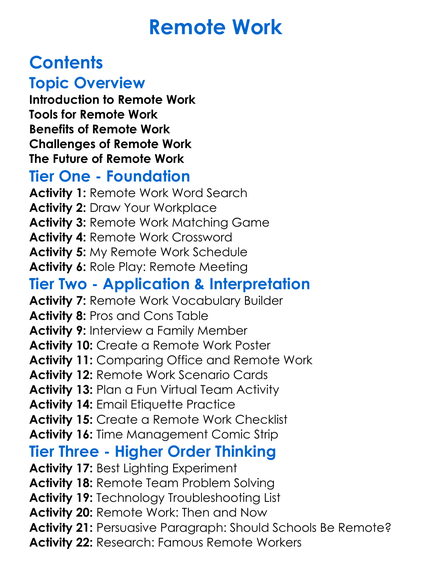 Remote Work Worksheet Activity Booklet