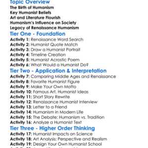 Renaissance Humanism Worksheet Activity Booklet