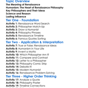 Renaissance Philosophy Worksheet Activity Booklet