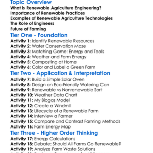Renewable Agriculture Engineering Worksheet Activity Booklet