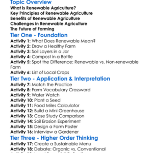 Renewable Agriculture Worksheet Activity Booklet