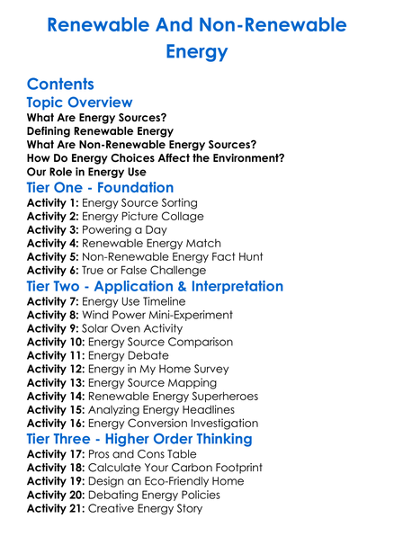 Renewable And Non-Renewable Energy Worksheet Activity Booklet