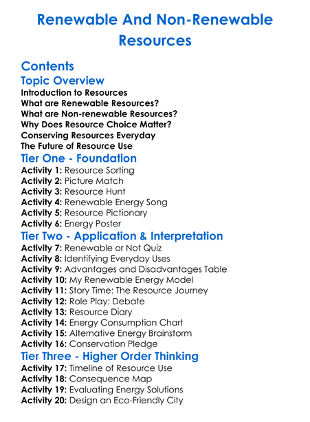 Renewable And Non-Renewable Resources Worksheet Activity Booklet