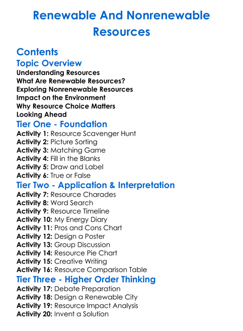 Renewable And Nonrenewable Resources Worksheet Activity Booklet